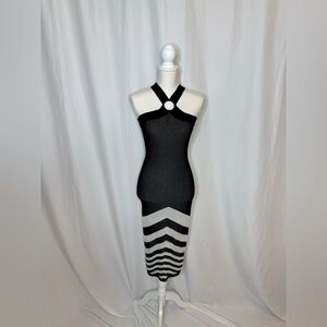 Almost Famous Black and White Chevron Midi Dress